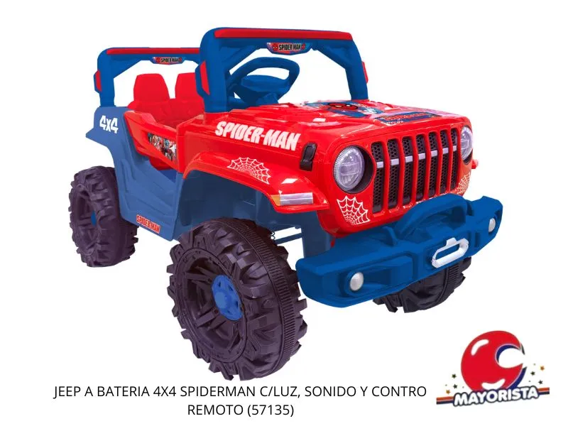 JEEP A BATERIA 4X4 SPIDERMAN C/LUZ, SONIDO Y CONTRO REMOTO (57135) KADA