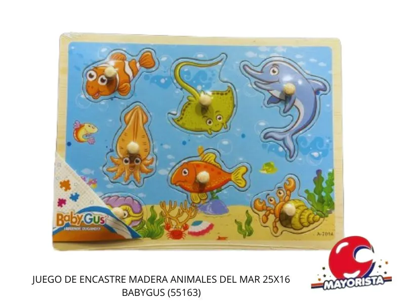 [7453105000780] JUEGO DE ENCASTRE MADERA ANIMALES DEL MAR 25X16 BABYGUS (55163) KADA