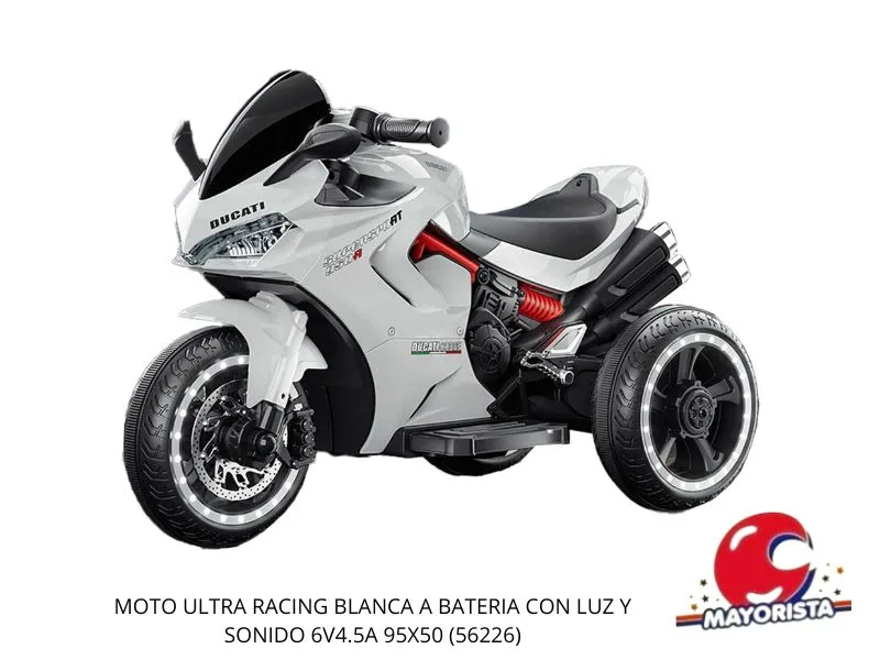 [7450077119045] MOTO ULTRA RACING BLANCA A BATERIA CON LUZ Y SONIDO 6V4.5A 95X50 (56226) KADA