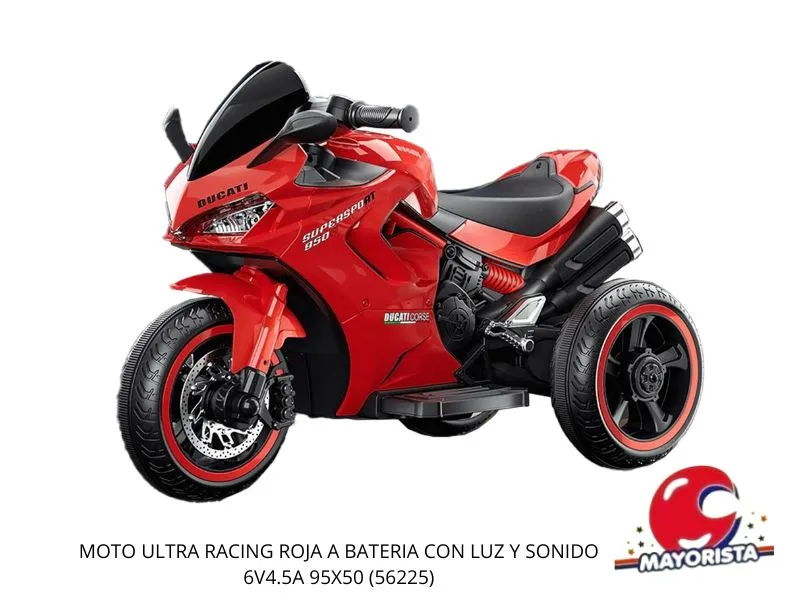 [7450077119014] MOTO ULTRA RACING ROJA A BATERIA CON LUZ Y SONIDO 6V4.5A 95X50 (56225) KADA