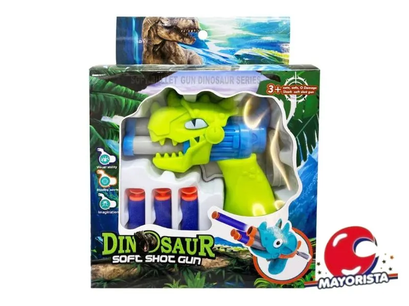 [7450077083889] PISTOLA LANZA DARDOS DINOSAURIO CAJA 23X18 (54483) KADA