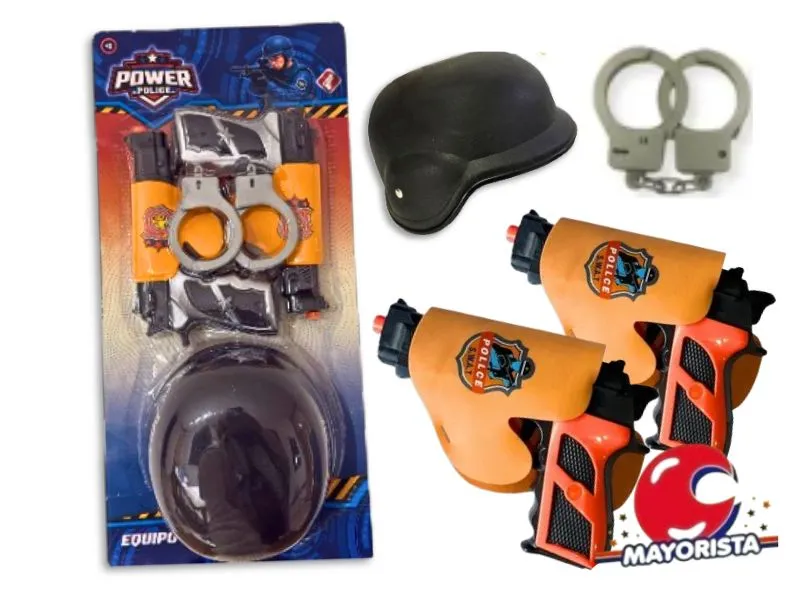 SET POLICIA MEGA C/CASCO 2 PISTOLAS Y ESPOSAS BLISTER 52X25 (50792) KADA