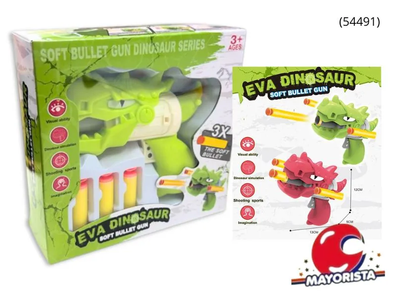 [7450077095592] PISTOLA LANZA DARDOS DINOSAURIO CAJA 17X16 (54491) KADA