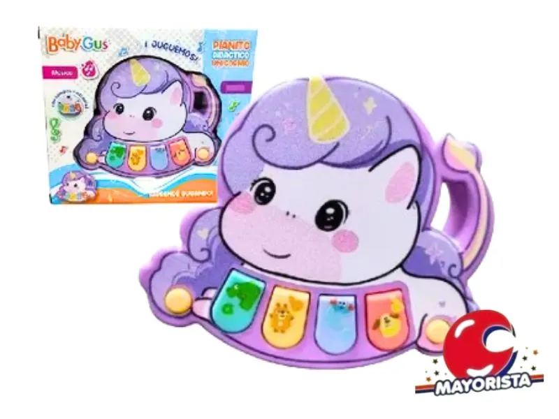 PIANO INTERACTIVO UNICORNIO C/LUZ Y SONIDO BABYGUS CAJA 15X13 (56992) KADA