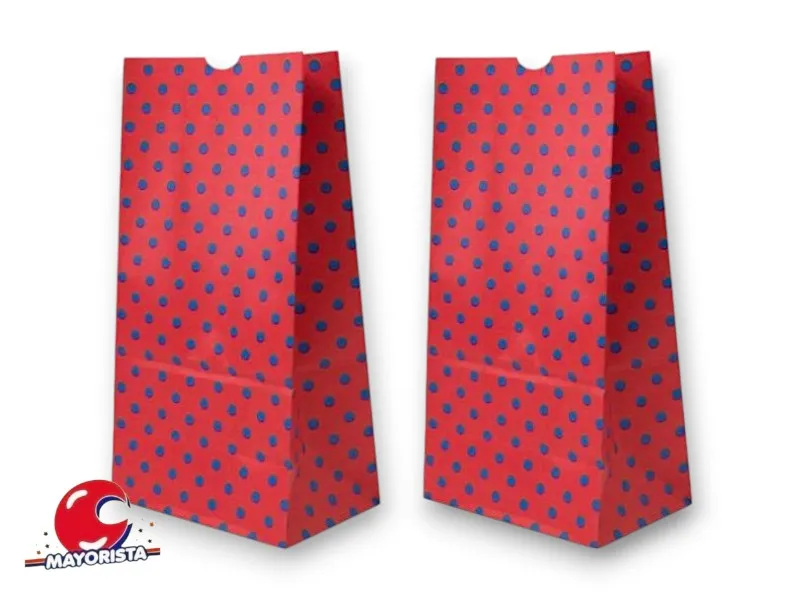 [6333] BOLSITA PAPEL X 10 ROJA LUNARES AZULES 15X25X8 (EVACOR)