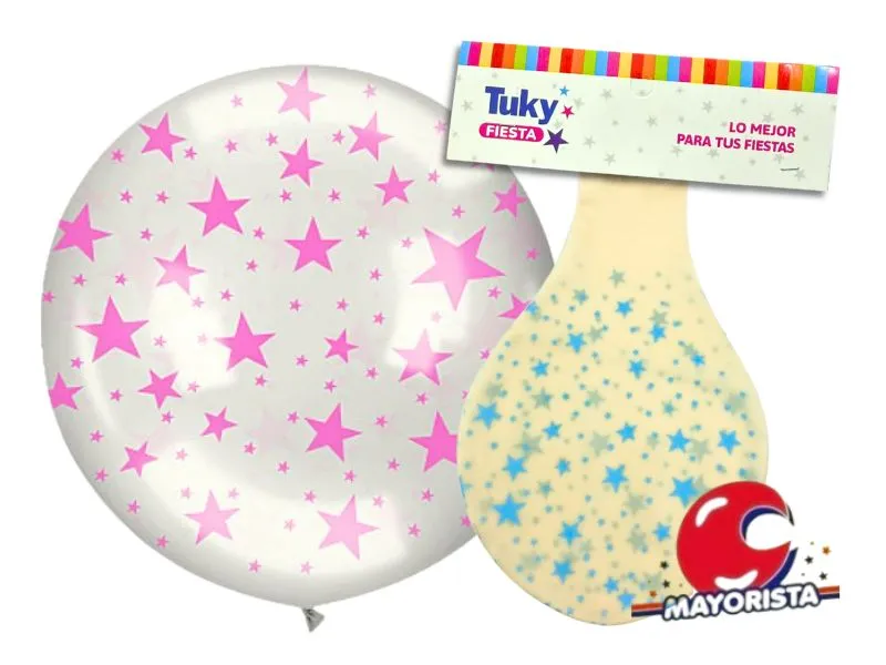 GLOBO PINATA SUPER CRISTAL ESTRELLAS ROSA/CELESTE - TUKY