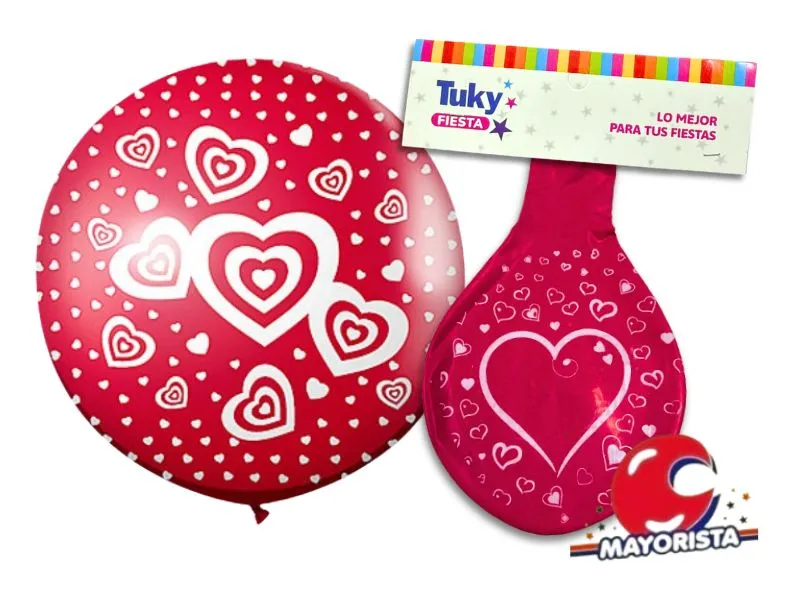 GLOBO PINATA SUPER ROJA CORAZONES BLANCOS - TUKY