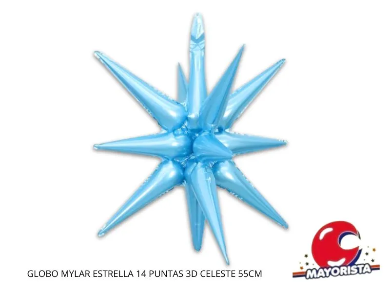 GLOBO MYLAR ESTRELLA 14 PUNTAS 3D CELESTE 55CM (Y1385-1309) CHG
