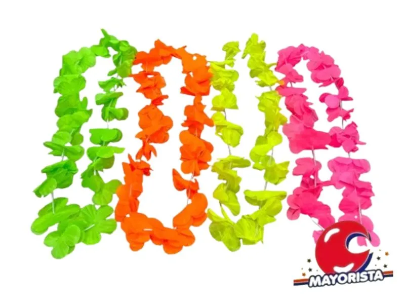 [3352] COLLAR HAWAIANO FLUO FLORES DE TELA (YJ0417) YJ IMPORT
