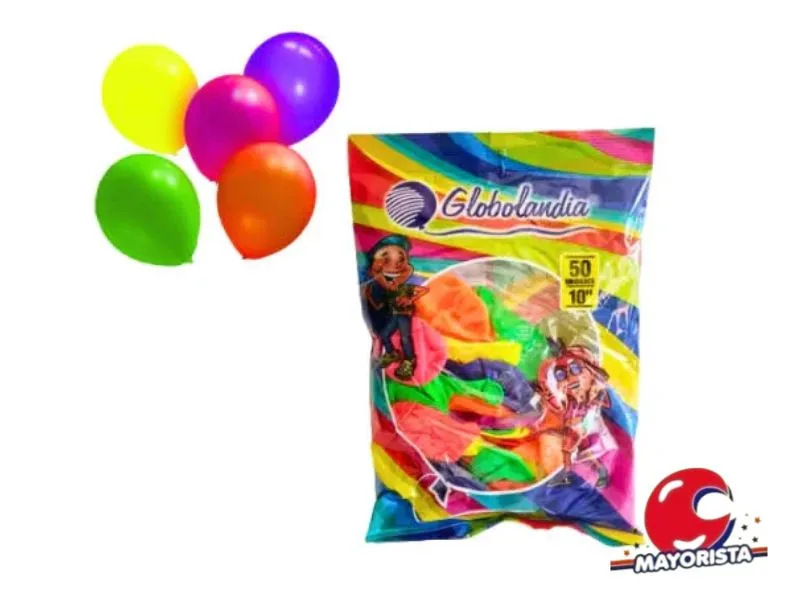 GLOBOS 10 X 50 FLUO MULTICOLOR - GLOBOLANDIA