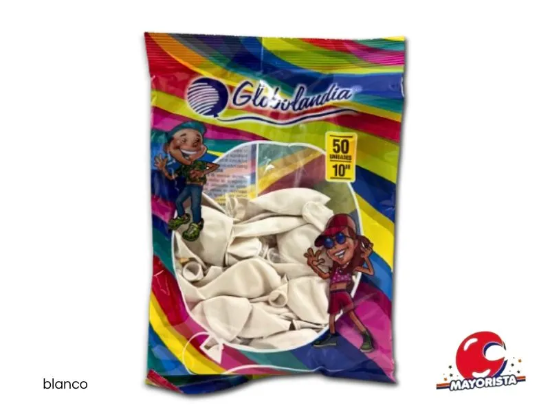 GLOBOS 10 X 50 LISO STANDARD BLANCO - GLOBOLANDIA