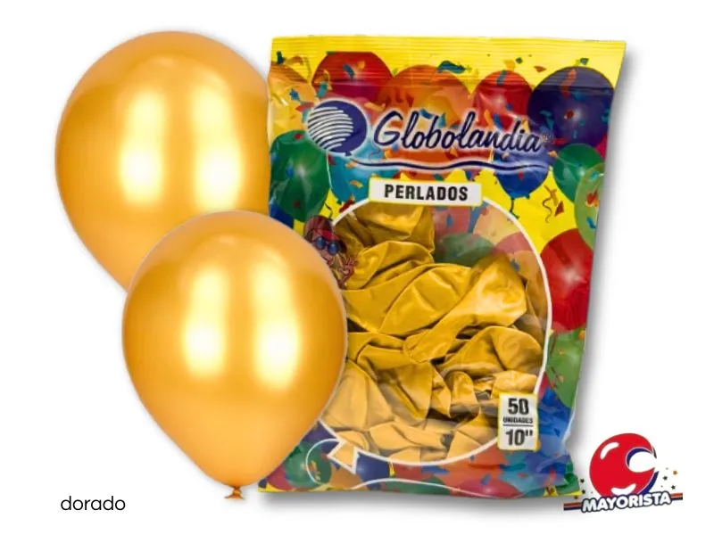 GLOBOS 10 X 50 PERLADO DORADO - GLOBOLANDIA