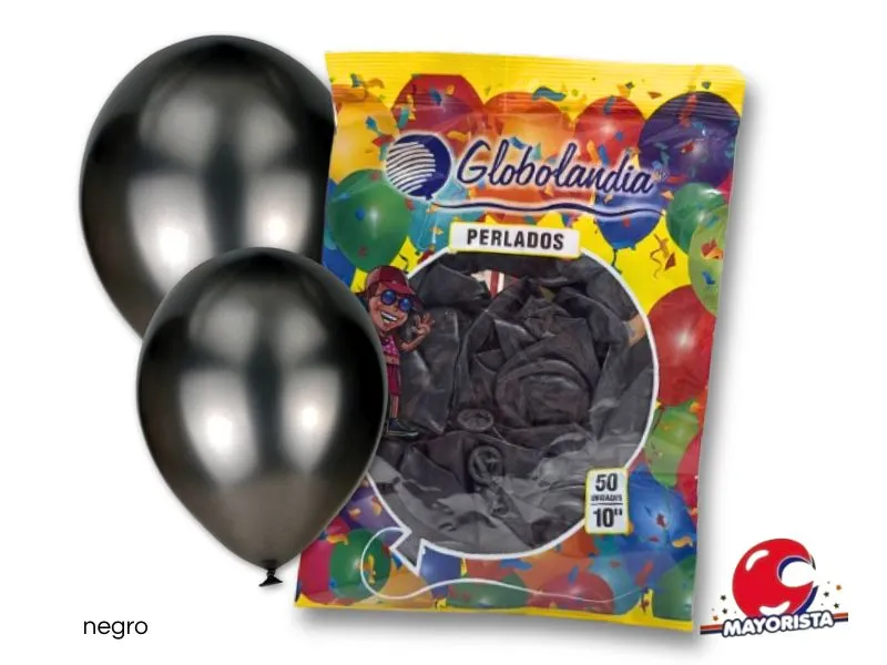 GLOBOS 10 X 50 PERLADO NEGRO - GLOBOLANDIA