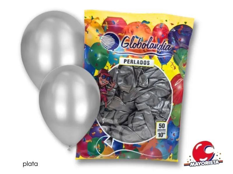 GLOBOS 10 X 50 PERLADO PLATA - GLOBOLANDIA