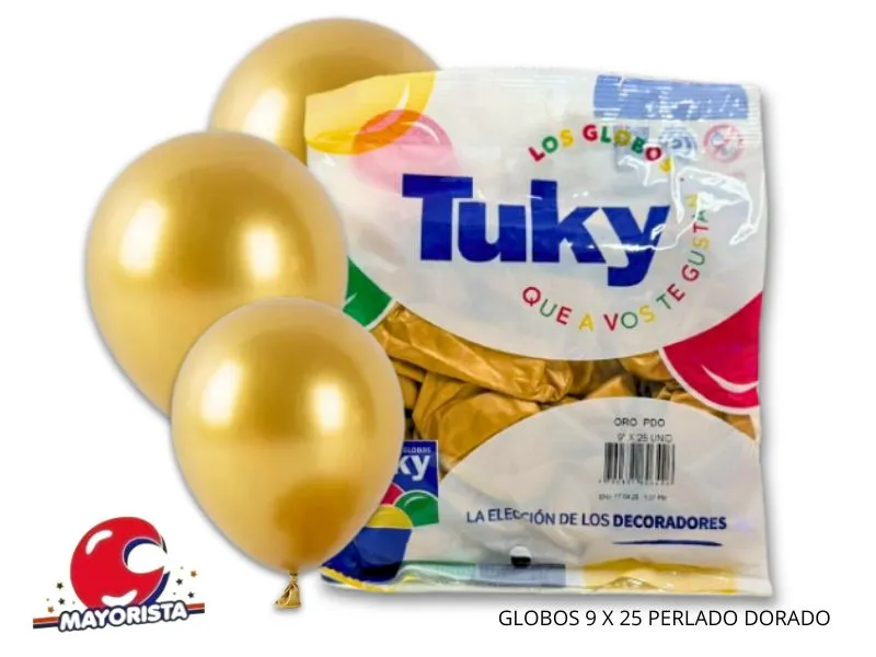 GLOBOS 9 X 25 PERLADO DORADO - TUKY