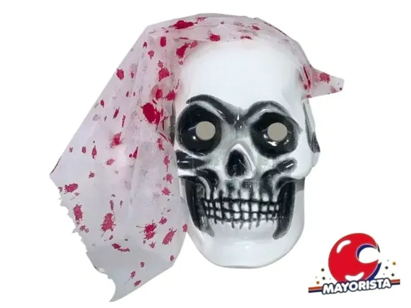 [7789] CARETA PLASTICA CALAVERA CON VELO SANGRE (3321VS) TRIGGER PACK