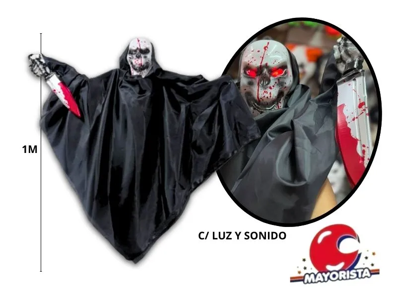 [371876090067] MUNECO COLGANTE CALAVERA CON LUZ Y SONIDO 1 MT X 80 CM (9006LT) TRIGGER PACK