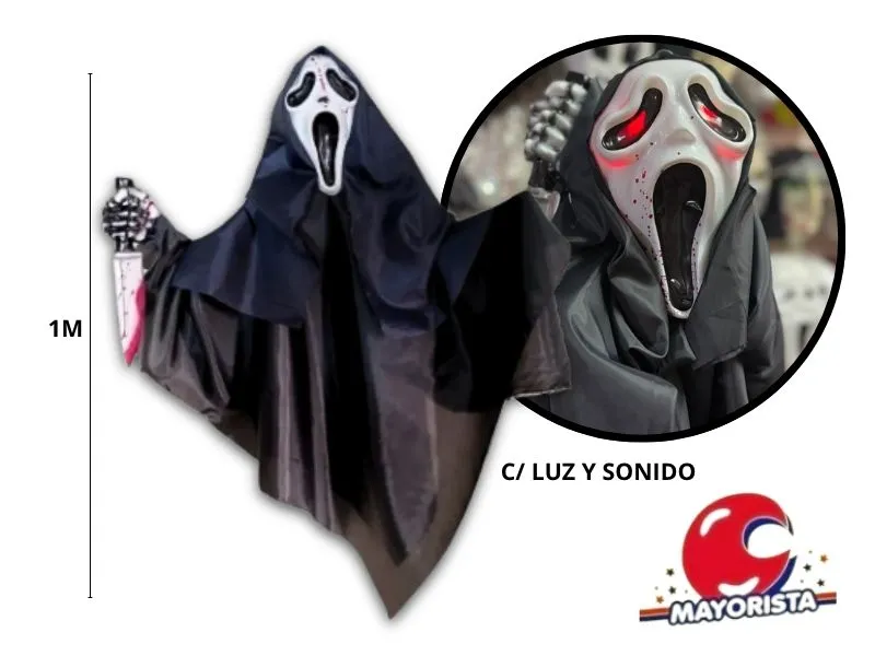 MUNECO COLGANTE SCREAM CON LUZ Y SONIDO 1 MT X 80 CM (9007LT) TRIGGER PACK