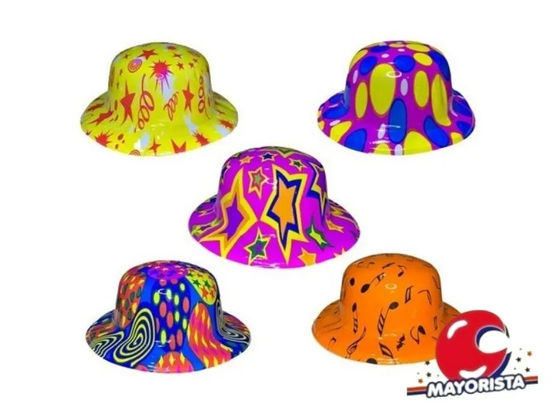 [3413] SOMBRERO PLASTICO BOMBIN MULTICOLOR (1007) TRIGGER PACK