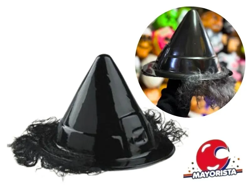[2771] SOMBRERO PLASTICO BRUJA CON PELO (1272P) TRIGGER PACK