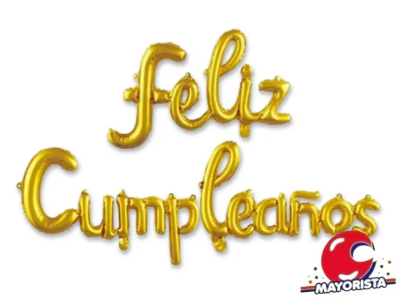 [9983] GLOBO MYLAR FRASE CURSIVA FELIZ CUMPLEANOS DORADO (YLX5-790) CHG