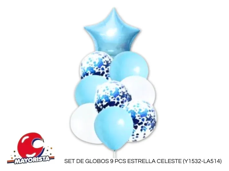 SET DE GLOBOS 9 PCS ESTRELLA CELESTE (Y1532-LA514) CHG