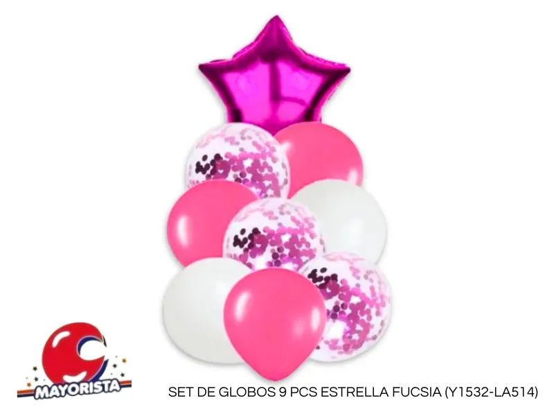 SET DE GLOBOS 9 PCS ESTRELLA FUCSIA (Y1532-LA514) CHG