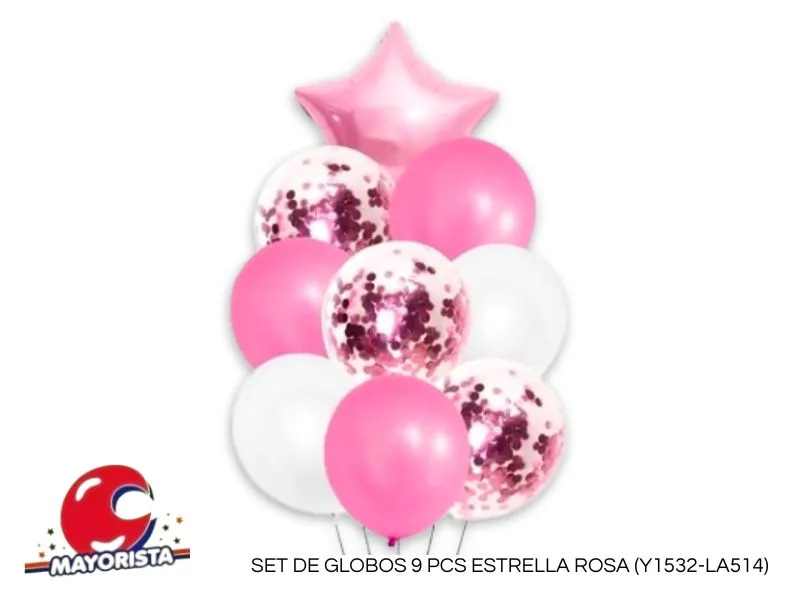 SET DE GLOBOS 9 PCS ESTRELLA ROSA (Y1532-LA514) CHG