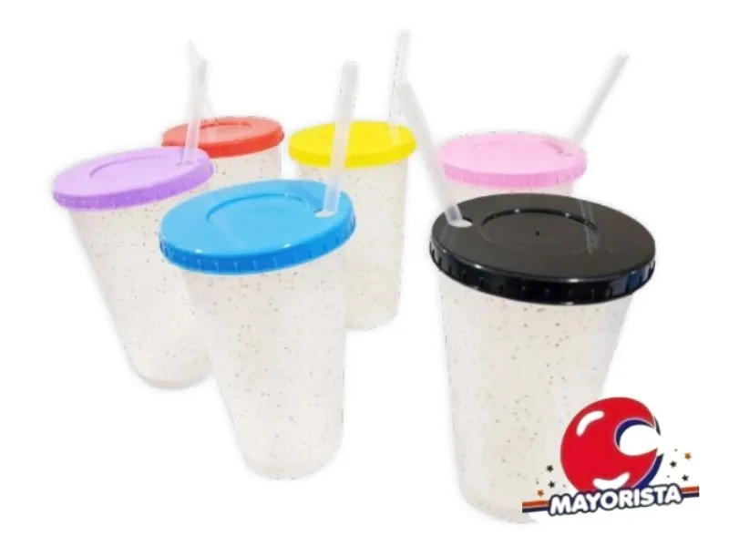 [5313] VASO PLASTICO 500 CC TRANSPARENTE C/GIBRE TAPA PLANA Y SORBETE - MAR PLAST