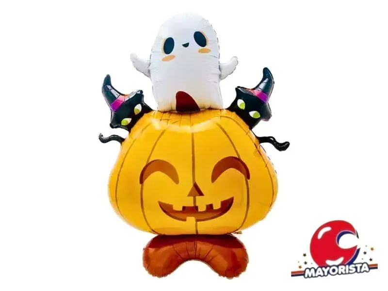 [5353] GLOBO MYLAR SILUETA CALABAZA CON FANTASMA CABEZA 98X69 CON BASE (CHY-B0470) CHG