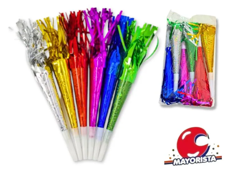 [1503] CORNETAS X 6 HOLOGRAFICAS C/PORRAS 20CM (ZLE-CS-09-01) ERIK