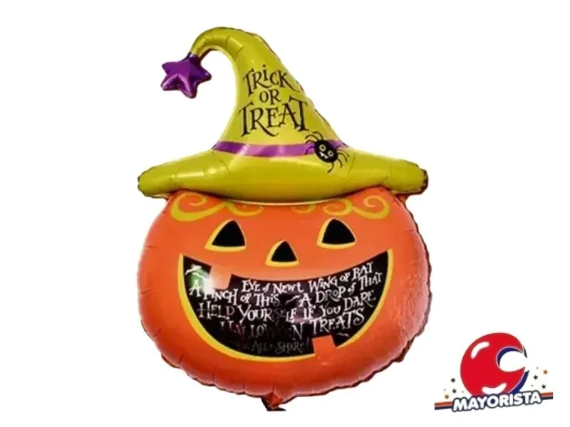 [6901385910066] GLOBO MYLAR SILUETA CALABAZA C/GORRO DORADO 70X45 (Y1385-WS1006) CHG