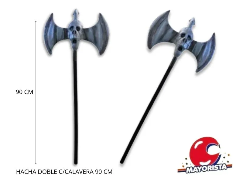 [477] HACHA DOBLE C/CALAVERA 90 CM (909) MIC Y MAC