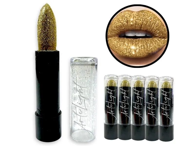 MAQUILLAJE LABIAL C/GLITTER X 4 DORADO DE 5 GRS C/U (7929) ARTELIGHT