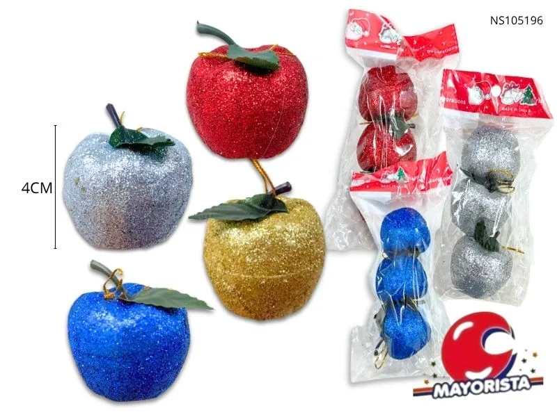 ADORNO MANZANA 4CM X 3PCS CON GIBRE (NS105196) POKA