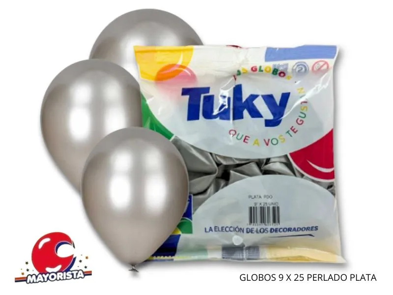GLOBOS 9 X 25 PERLADO PLATA - TUKY