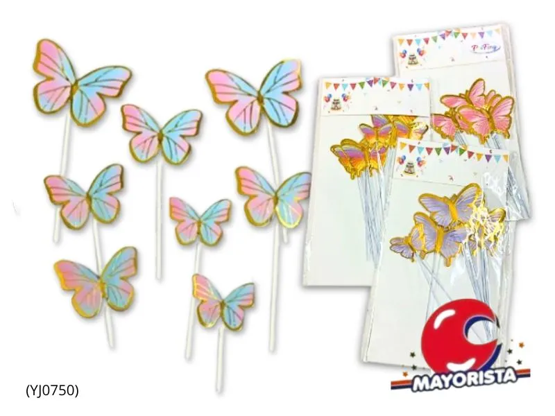 CAKE TOPPER PINCHES MARIPOSAS X 10 VARIOS COLORES (YJ0750) YJ IMPORT