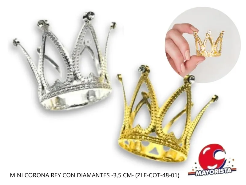MINI CORONA REY METAL C/DIAMANTES 3 CM (YJ0881) YJ IMPORT