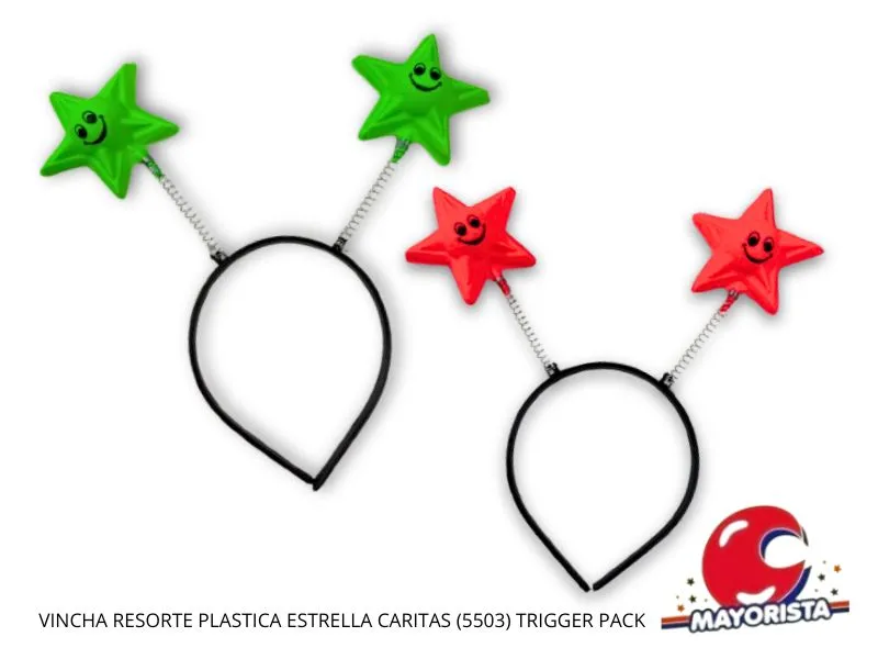 VINCHA RESORTE PLASTICA ESTRELLA CARITAS (5503) TRIGGER PACK