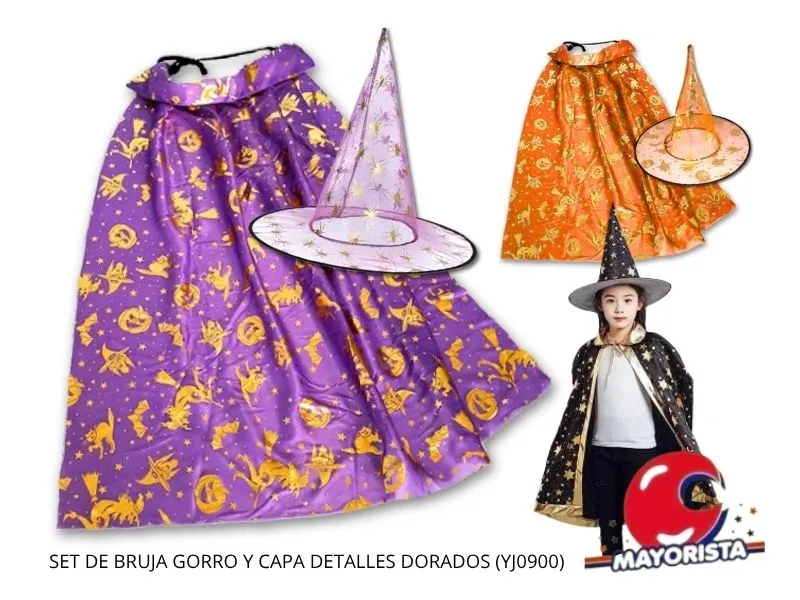 [8034107007732] SET DE BRUJA GORRO Y CAPA DETALLES DORADOS (YJ0900) YJ IMPORT