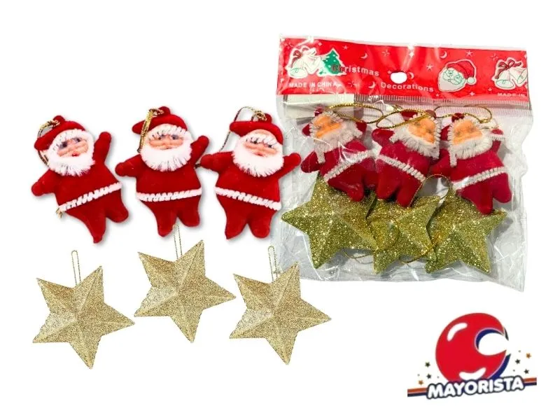 ADORNOS COLGANTES X 6 PAPA NOEL Y ESTRELLAS (NS368949) POKA 2026