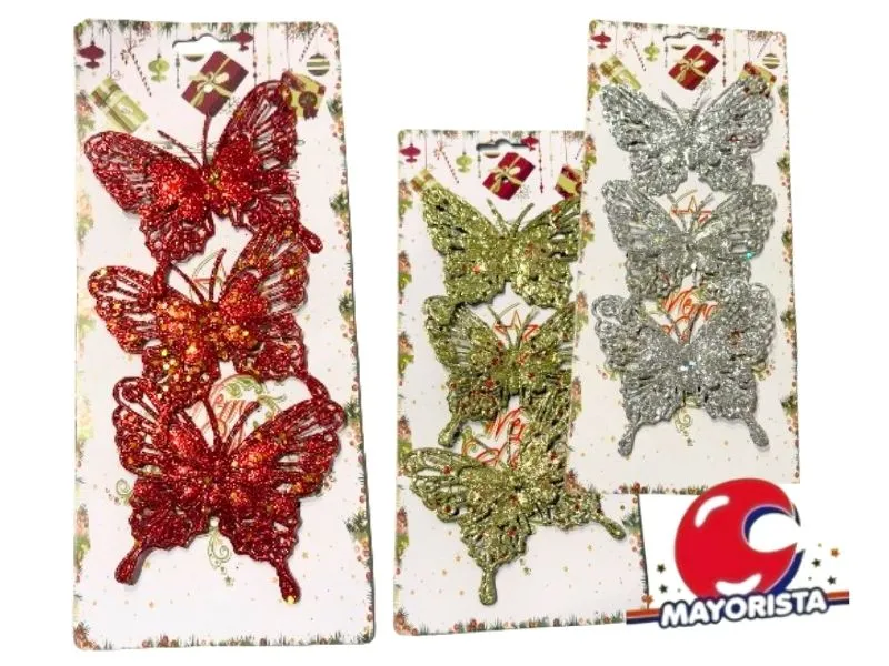 ADORNOS MARIPOSAS X 3 C/GIBRE DORADO/PLATA/ROJO (NS315155) POKA 2026