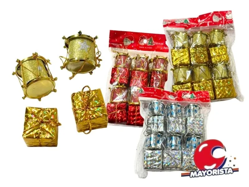 ADORNOS X 12 TAMBOR Y REGALITOS ROJO/PLATA/DORADO BOLSA 16X12 (NS368556) POKA