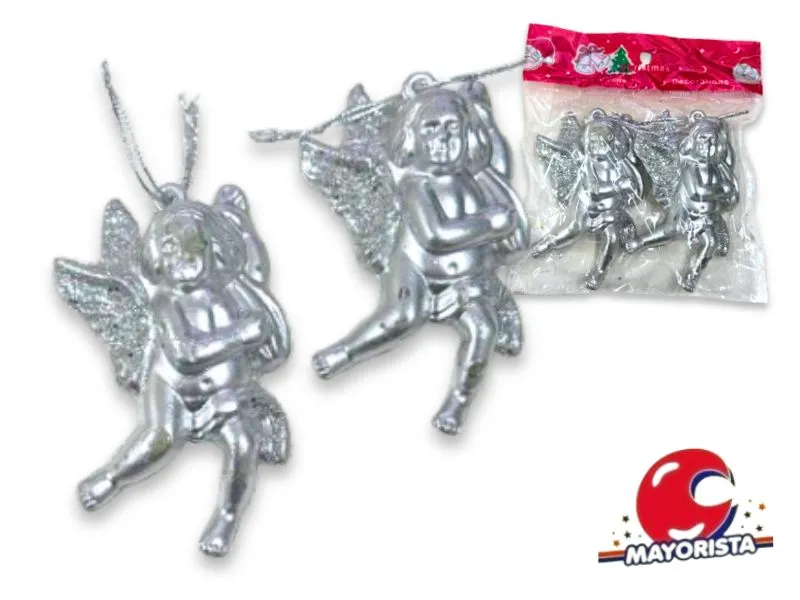 ANGELITOS 8 CM X 2 PLATA/DORADO P/COLGAR (NS187394) POKA