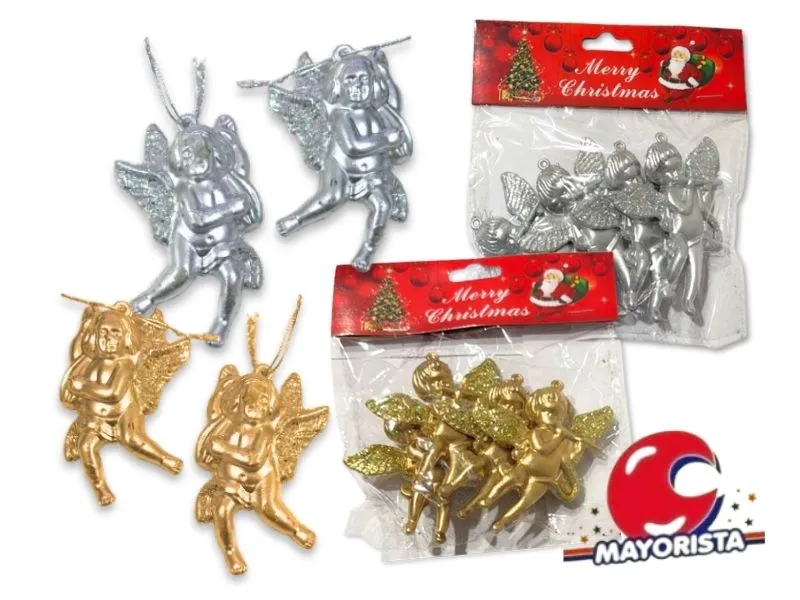 ANGELITOS 8,5 CM X 4 C/BRILLO DORADO/PLATA (NS350165) POKA