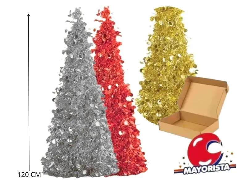 ARBOL 1,20 MTS POLLERA ROJO/DORADO/PLATA METALIZADO C/ESTRELLAS (NS442036) POKA