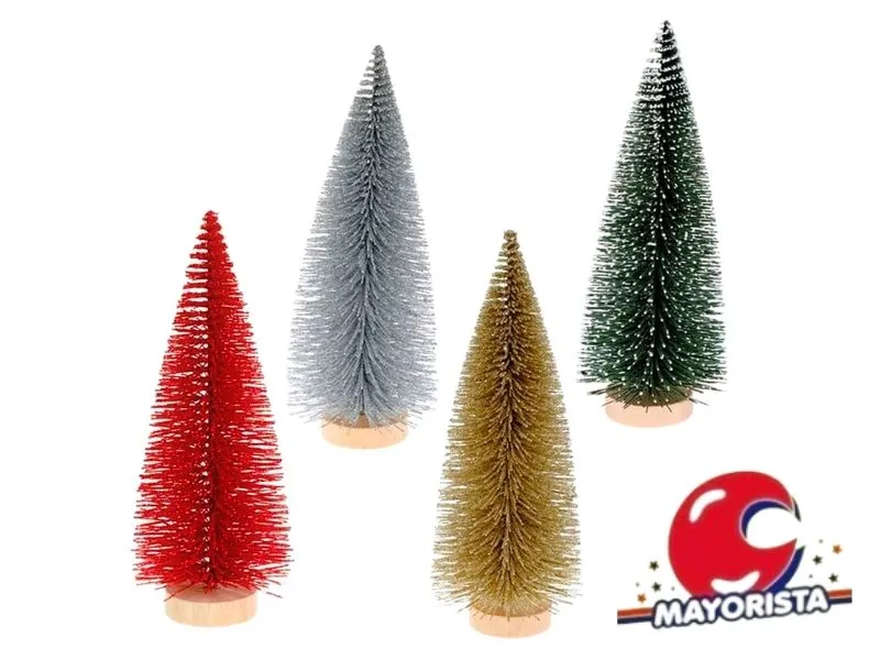 ARBOL 30 CM METALIZADO BASE MADERA PUNTA BLANCA 4 COLORES (NS368450) POKA