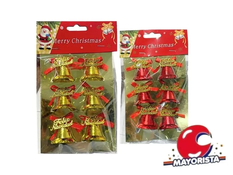 CAMPANAS X 6 ROJAS/DORADAS FELIZ NAVIDAD BLISTER 20X13 (NS368658) POKA