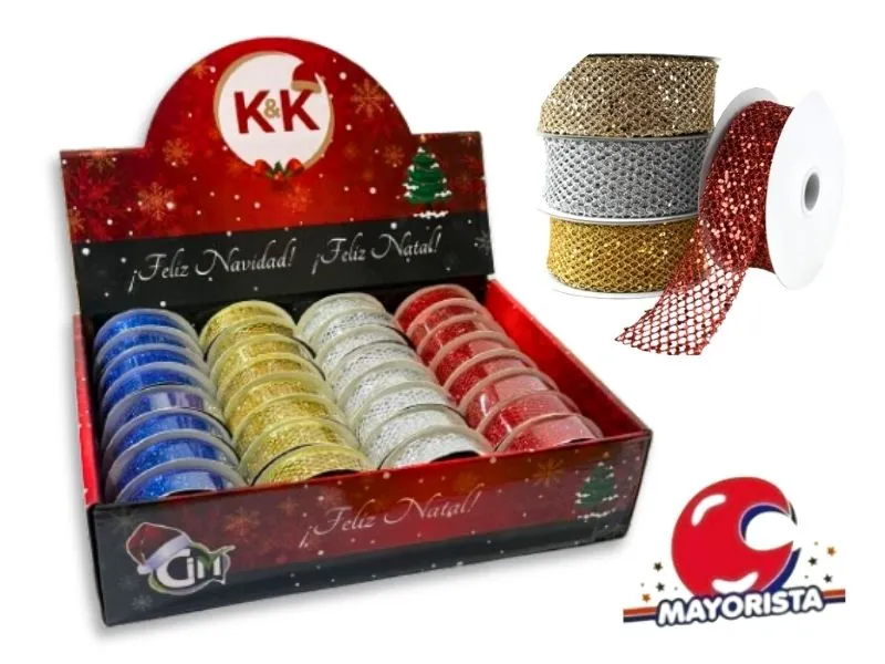 CINTA NAVIDENA 2,5 CM DORADO/PLATA/ROJO/AZUL (NS203420) POKA