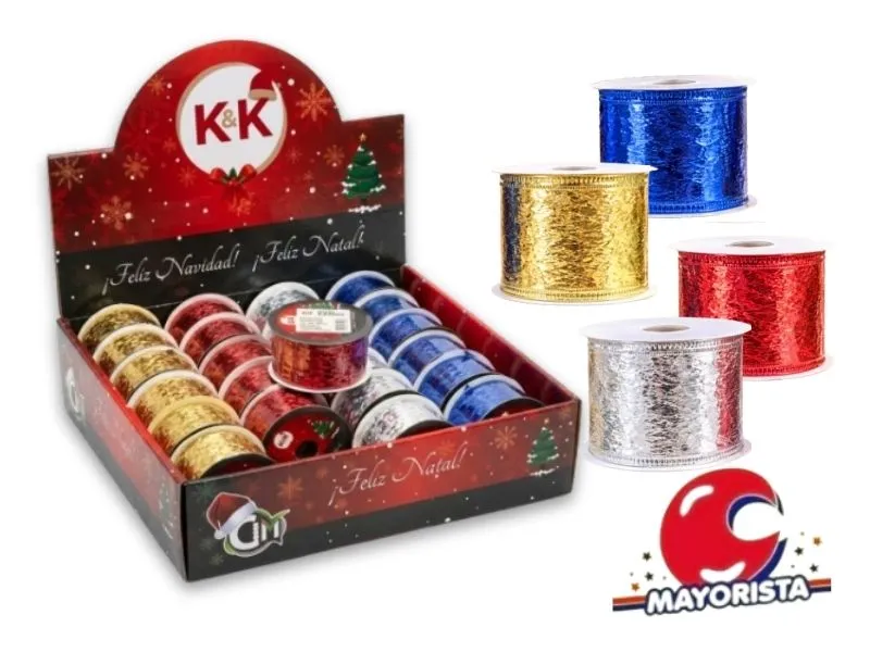 CINTA NAVIDENA 4 CM DORADO/PLATA/ROJO/AZUL (NS203418) POKA 2026